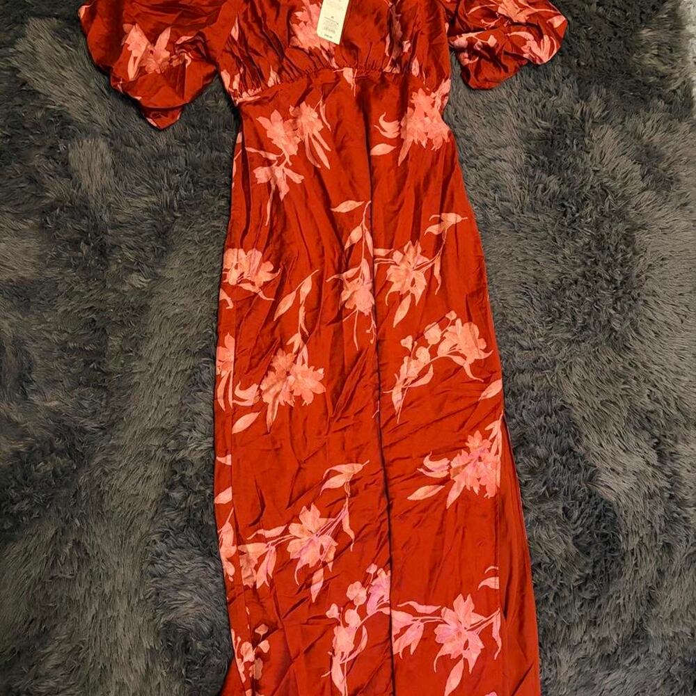 Women's Tie Neck Maxi Dress - Red Floral, size M